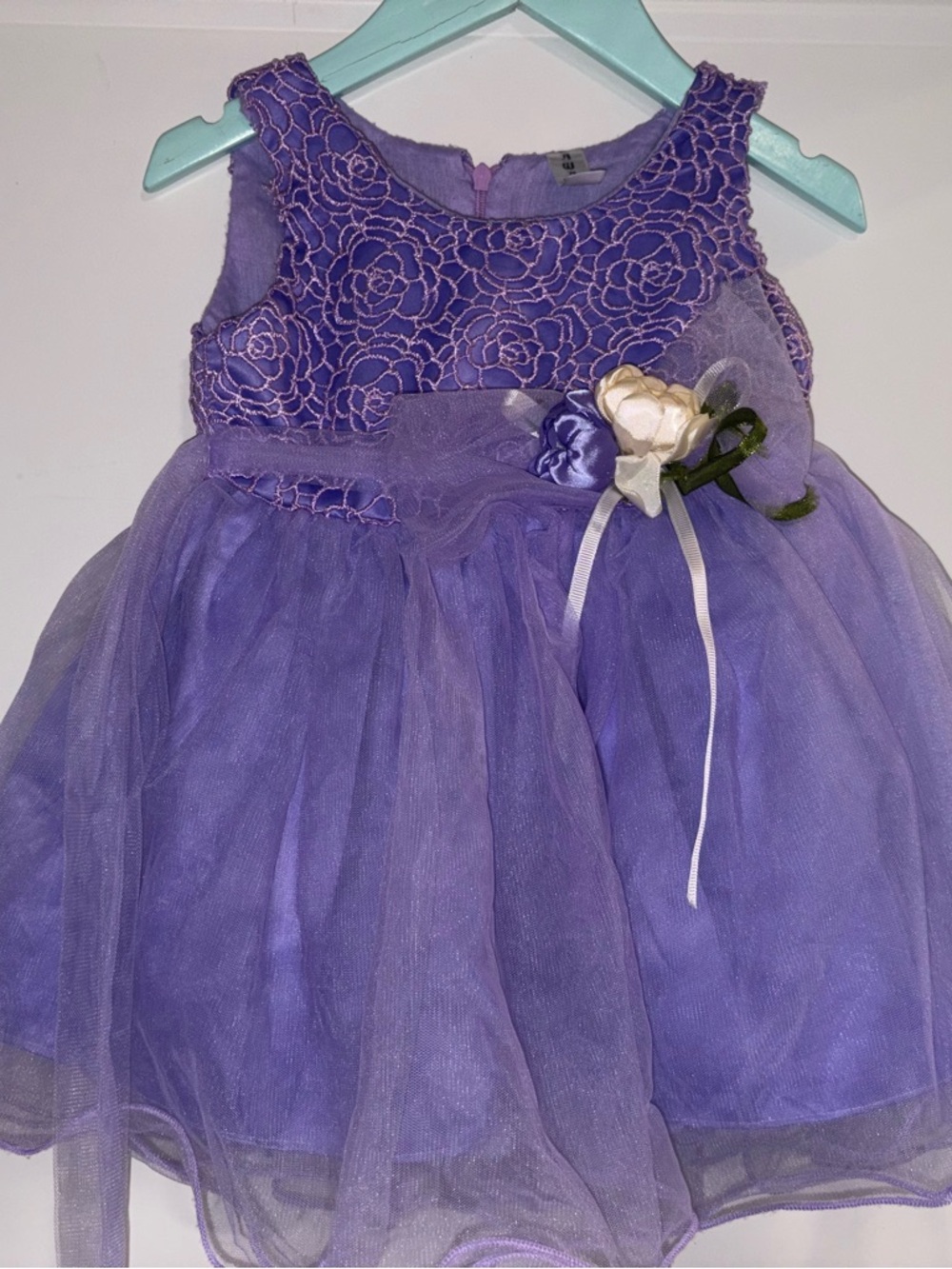 Girls' Purple Floral Lace Tulle Party Dress